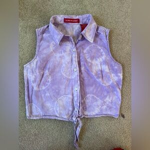 Gloria Vanderbilt Lavender Tie-Dye Sleeveless Button Front Crop Top
